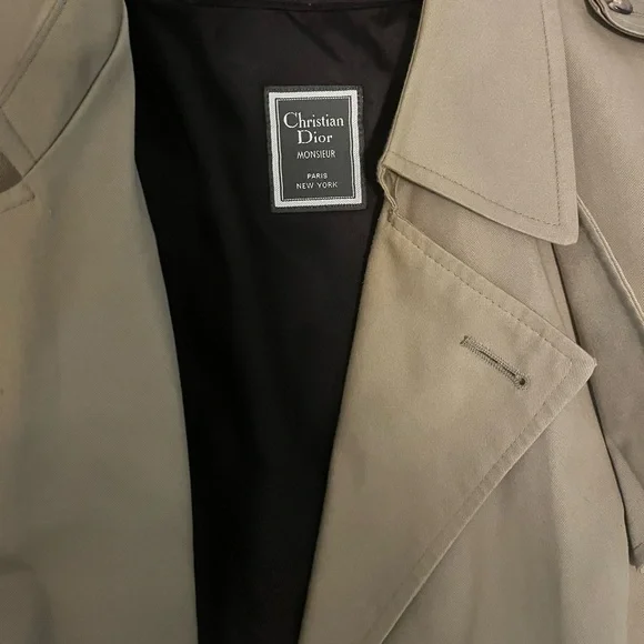 Vintage Christian Dior Long Double Breasted Light tan Trench Coat 44R - Picture 8 of 11